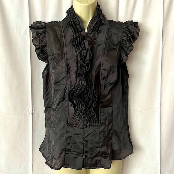 Lapis Tops - Lapis Dark Charcoal Gray/Black Ruffled Short Sleeve Shirt Top ** Size L** 🔥🔥